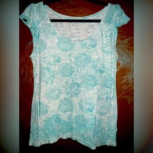 Turquoise and white floral shirt